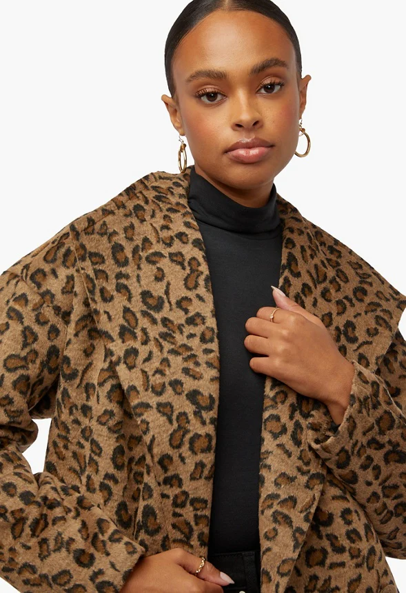 Leopard Drape Front Coat - Image 4