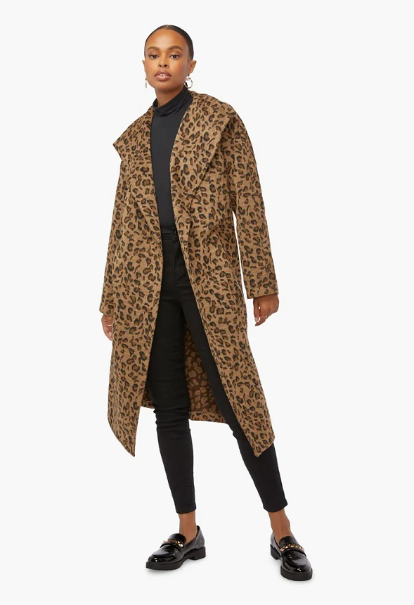 Leopard Drape Front Coat - Image 5