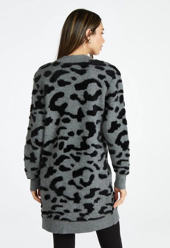 Leopard Fuzzy Jacquard Cardigan - Image 2
