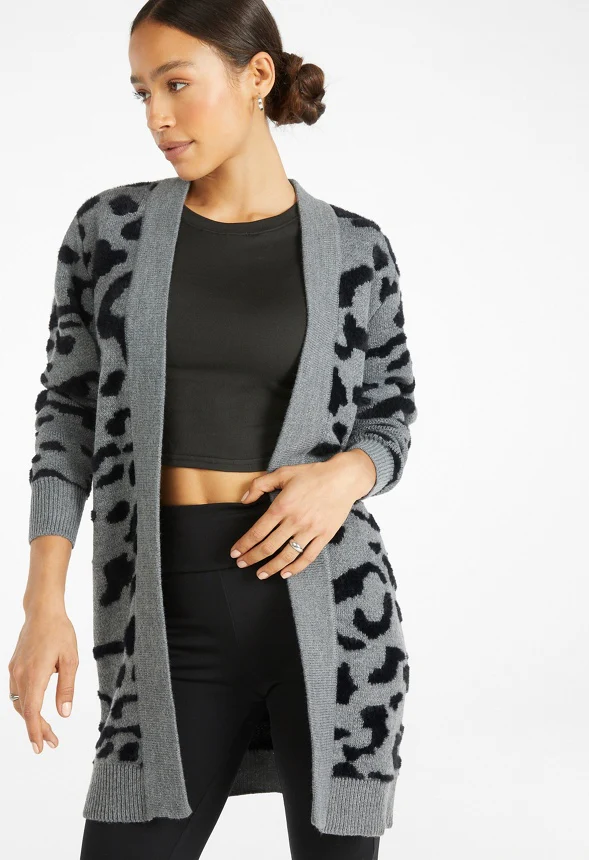 Leopard Fuzzy Jacquard Cardigan - Image 4