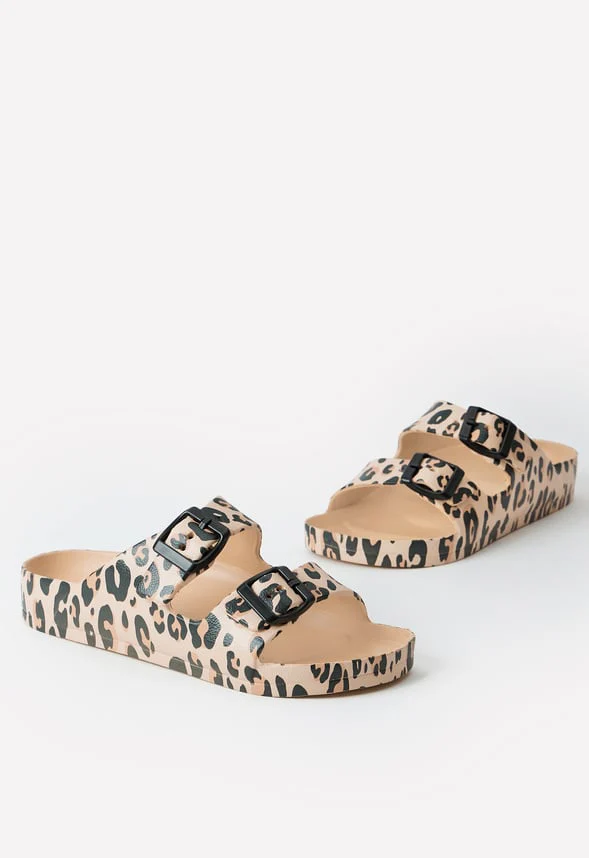 Leopard Rubber Buckle Slide Sandal - Image 2