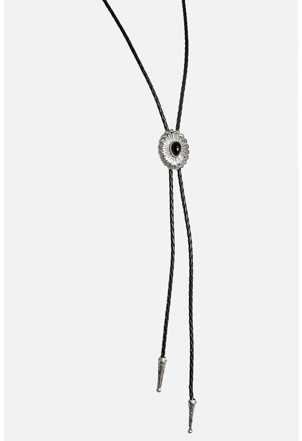 Lexi Faux Leather Bolo Tie Necklace With Floral Western Motif - Image 3