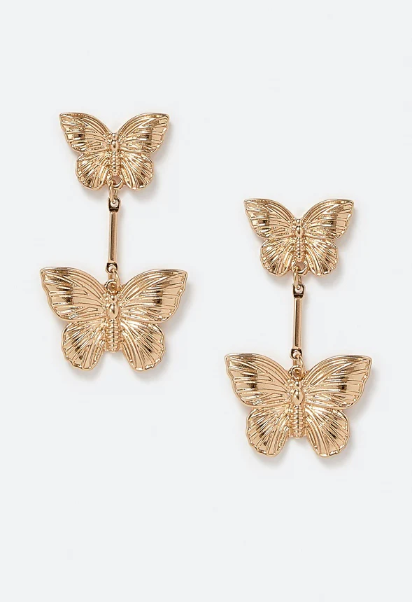 Leyla Butterfly Stud Earrings With Hanging Butterfly Drops - Image 2
