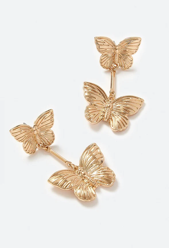 Leyla Butterfly Stud Earrings With Hanging Butterfly Drops - Image 3