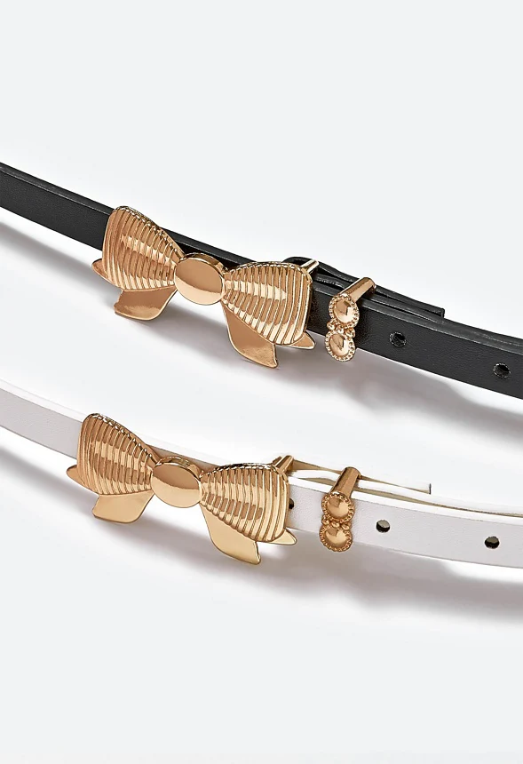 Lila 2 Pack Belts With Ribbed Effect Bow Buckle - Image 3