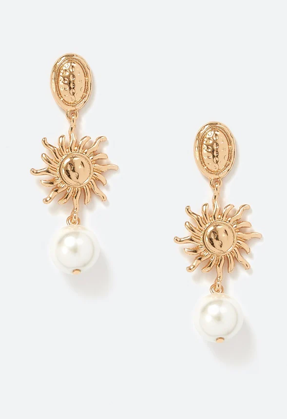 Lina Molten Metal Sun Charm And Glass Pearl Drop Earrings - Image 2
