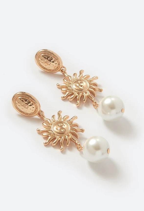 Lina Molten Metal Sun Charm And Glass Pearl Drop Earrings - Image 3