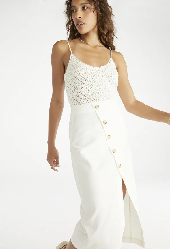 Linen Button Midi Skirt - Image 3