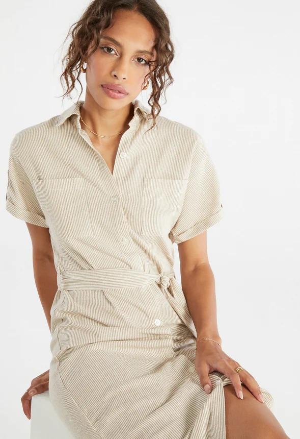 Linen Midi Shirt Dress - Image 3