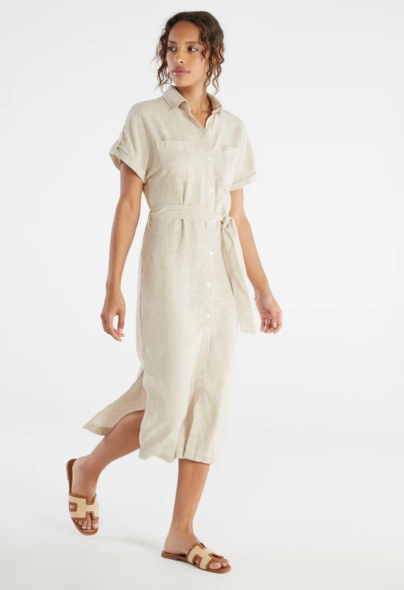 Linen Midi Shirt Dress - Image 4