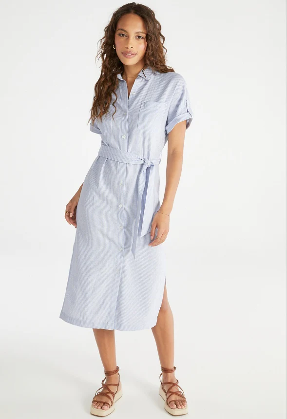 Linen Midi Shirt Dress - Image 4