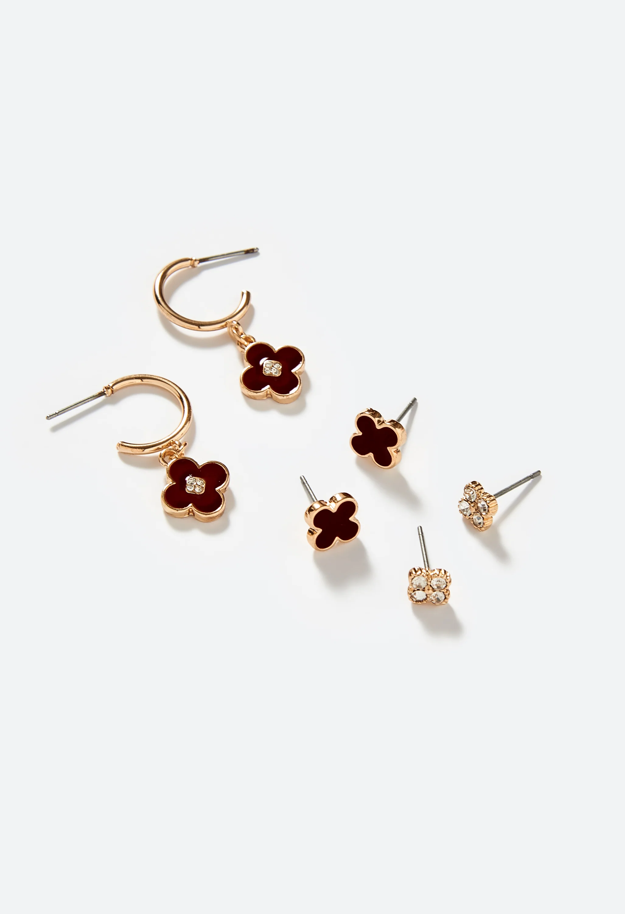 Livia 3 Pair Pack Mixed Glass And Enamel Clover Earrings - Image 2
