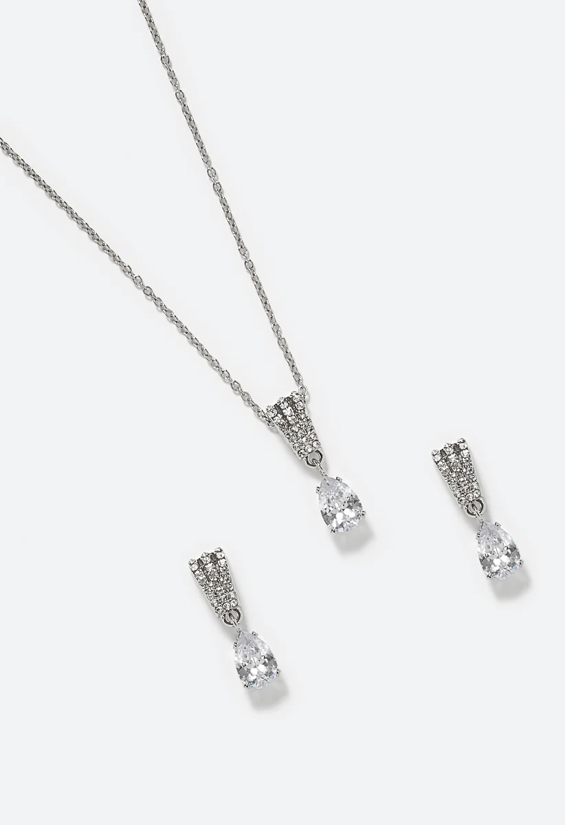 Liz Glass Stone Teardrop Earring And Pendant Necklace Set - Image 4