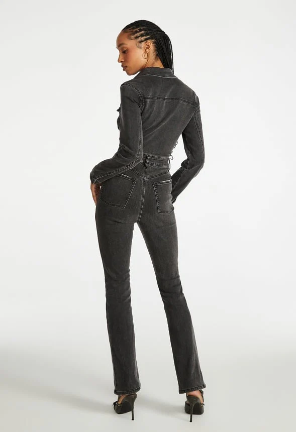 Long Sleeve Denim Jumpsuit - Image 2