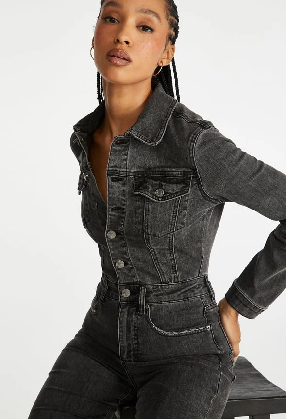 Long Sleeve Denim Jumpsuit - Image 3