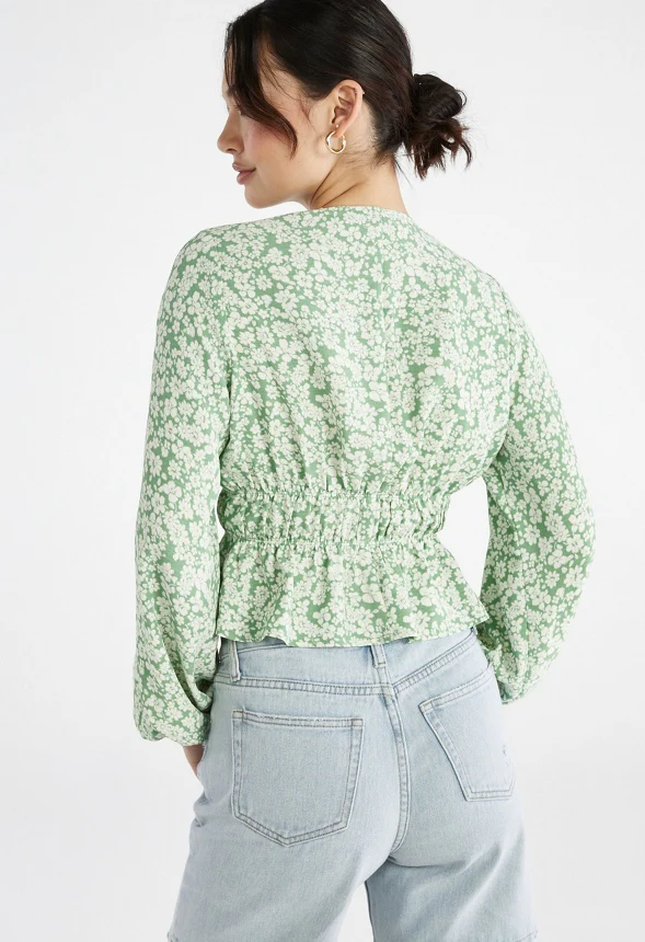 Long Sleeve Printed Woven Top - Image 2