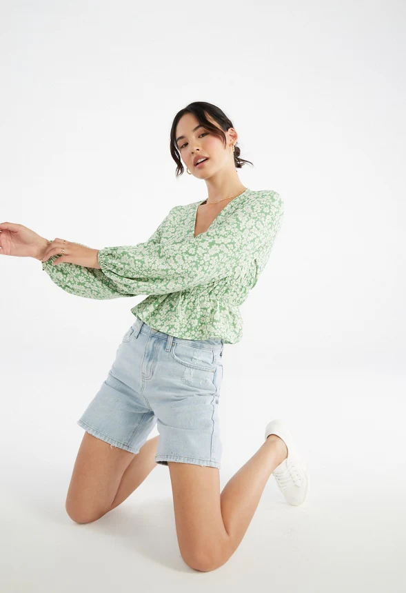 Long Sleeve Printed Woven Top - Image 4