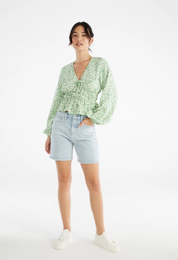 Long Sleeve Printed Woven Top - Image 5