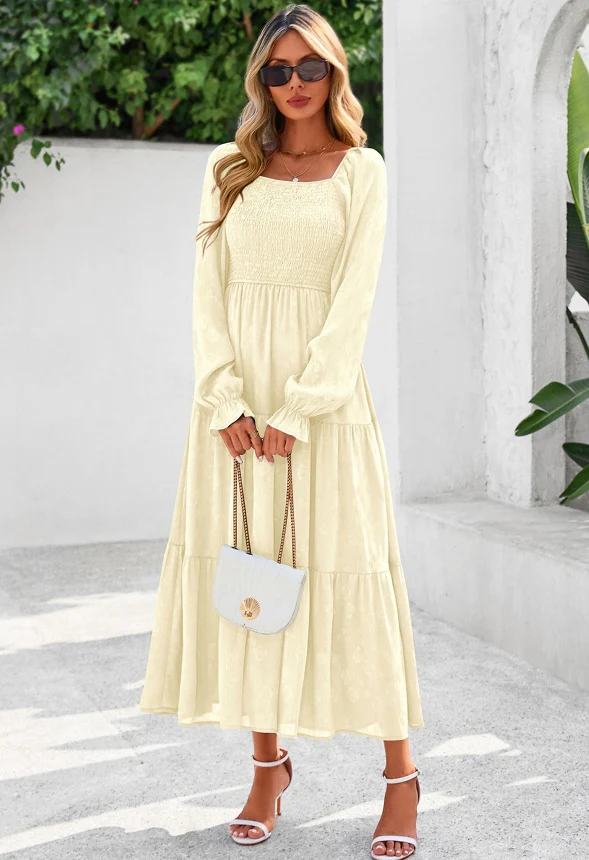 Long Sleeve Smocked Midi Dress - Image 2