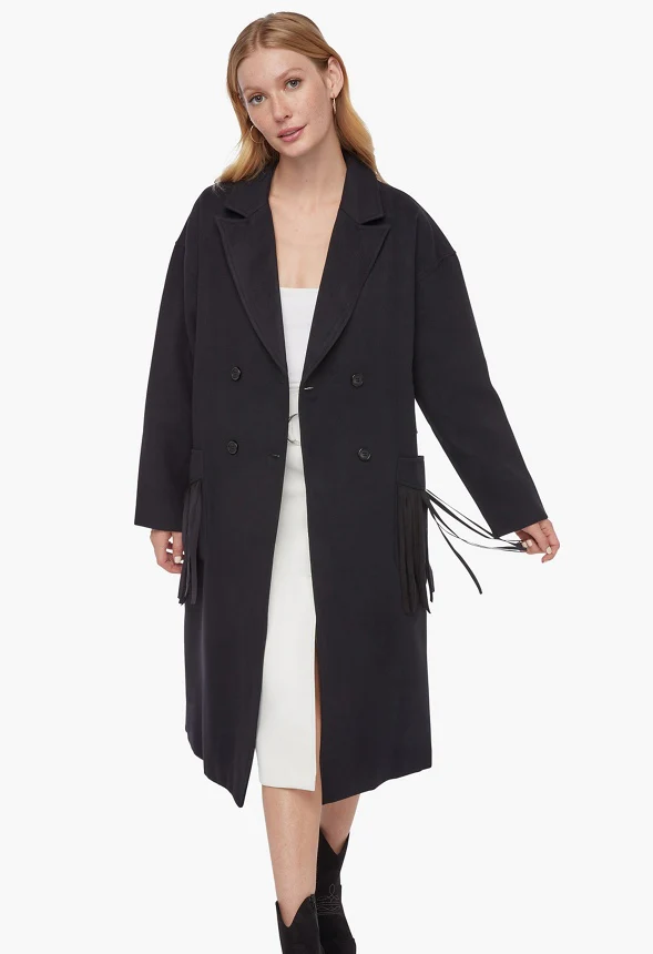 Longline Faux Wool Fringe Coat - Image 2
