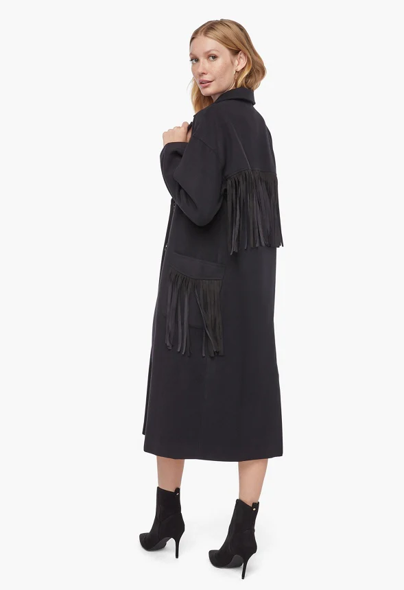 Longline Faux Wool Fringe Coat - Image 3