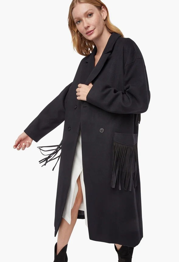 Longline Faux Wool Fringe Coat - Image 4