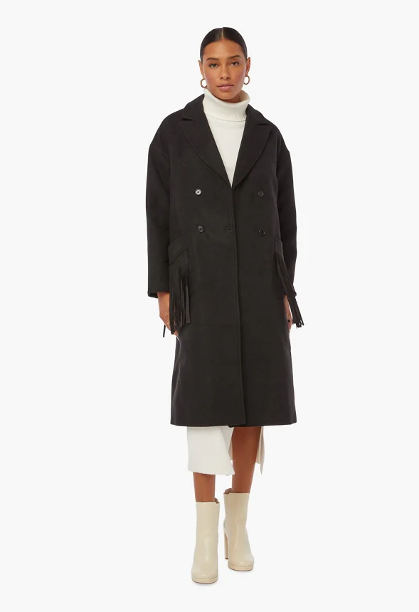 Longline Faux Wool Fringe Coat - Image 5