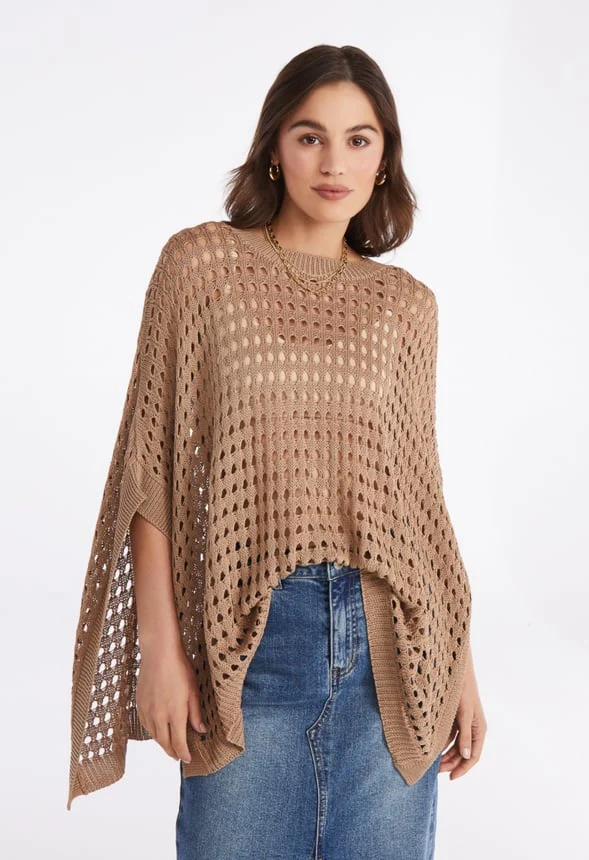 Loose Crochet Knit Ruana - Image 3