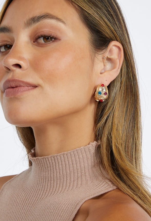 Lottie Multi Color Inlay Resin Stone Hoop Earrings - Image 2