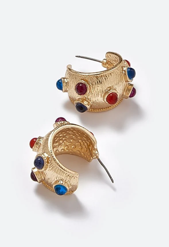 Lottie Multi Color Inlay Resin Stone Hoop Earrings - Image 3