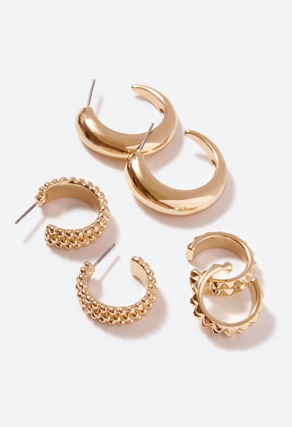 Luisa Boho 3 Pair Pack Mixed Hoops and Earcuff Set - Image 3
