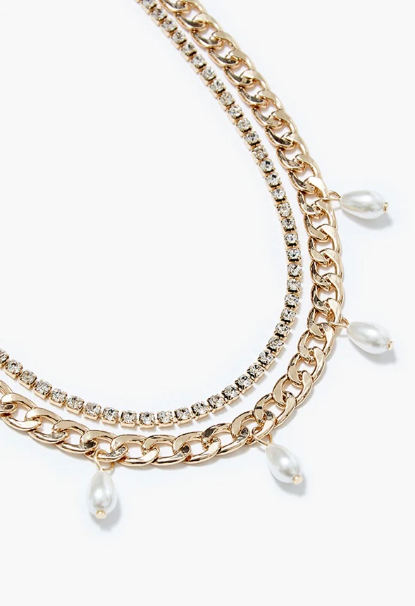 Luna Layered Chain Necklace With Pearl Drops - Image 2