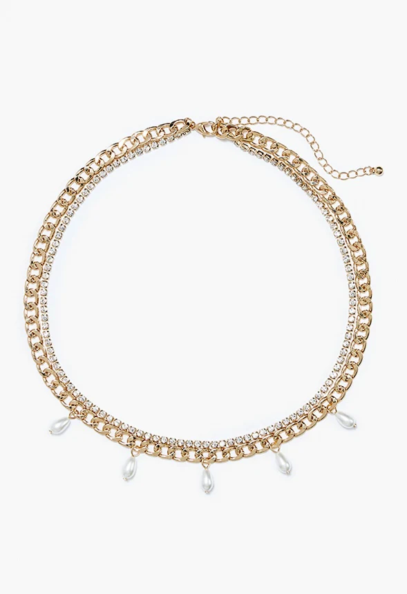 Luna Layered Chain Necklace With Pearl Drops - Image 3