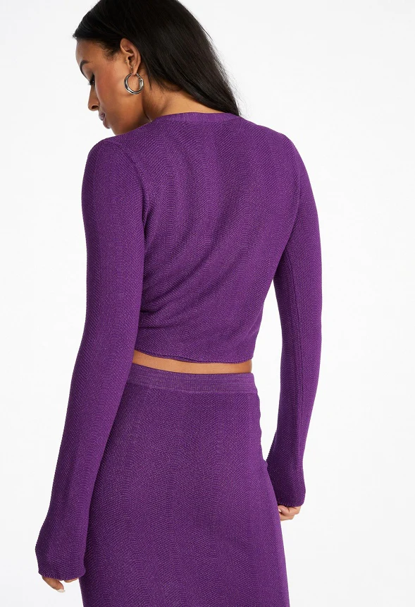 Lurex Rib Crop Cardigan - Image 2