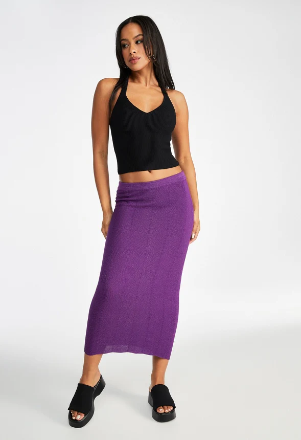 Lurex Rib Midi Skirt - Image 5