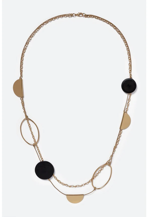 Lyla Metal Rings And Wood Discs Long Necklace