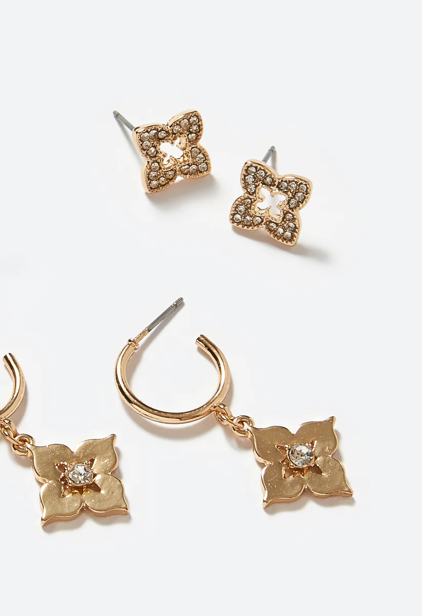 Lyv 3 Pair Mixed Pearl And Clover Studs And Hoops - Image 4