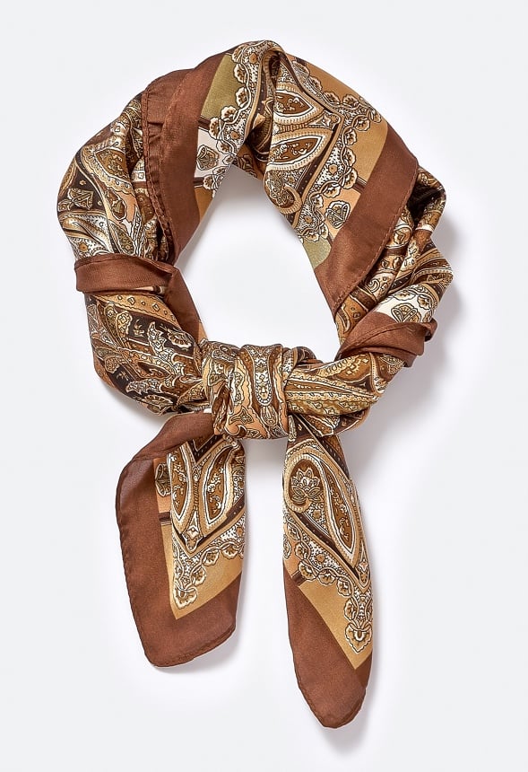 Maddison Satin Champagne Paisley Scarf - Image 3