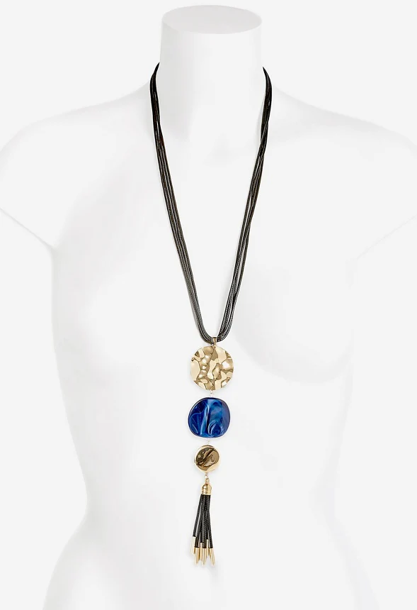 Mae Graduated Mixed Discs And Tassel Necklace - Image 4
