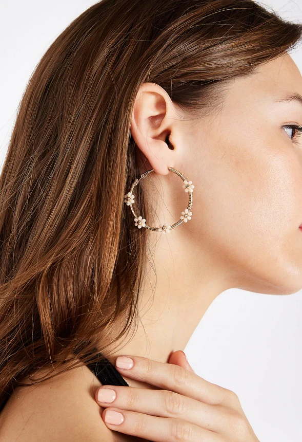Maisy Tube Hoops Adorned With 5-Bead Flowers - Image 2
