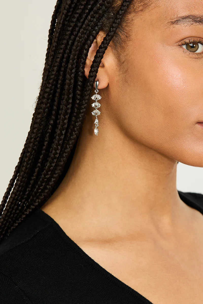 Maren Linked Glass Navette Stone Drop Earrings - Image 2