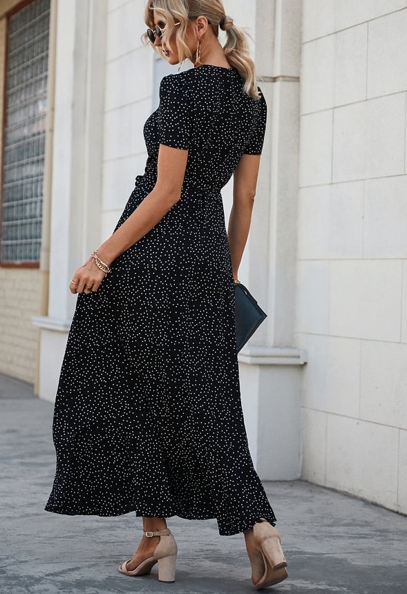 Maxi V Neck Ruffle Wrap Long Dress - Image 2