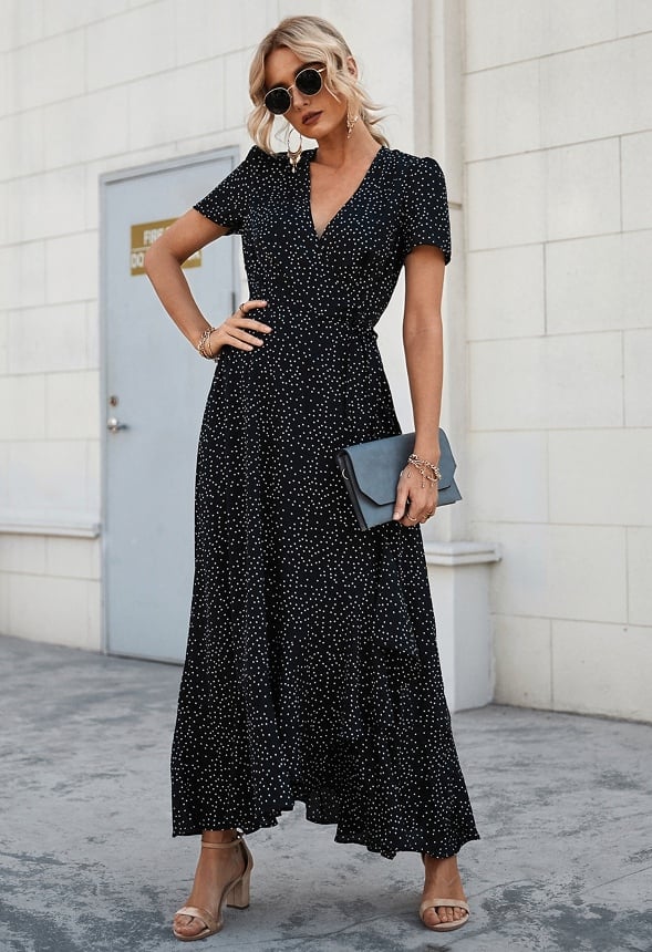 Maxi V Neck Ruffle Wrap Long Dress - Image 3