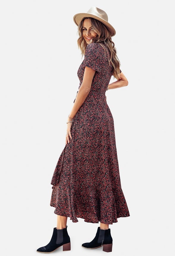 Maxi V Neck Ruffle Wrap Long Dress - Image 2