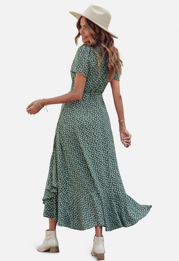 Maxi V Neck Ruffle Wrap Long Dress - Image 2