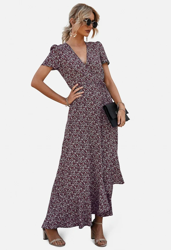 Maxi V Neck Ruffle Wrap Long Dress - Image 2