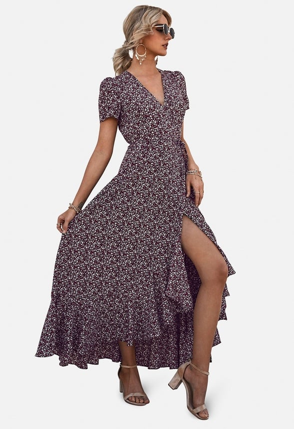 Maxi V Neck Ruffle Wrap Long Dress - Image 3