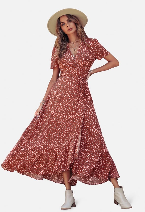 Maxi V Neck Ruffle Wrap Long Dress - Image 2