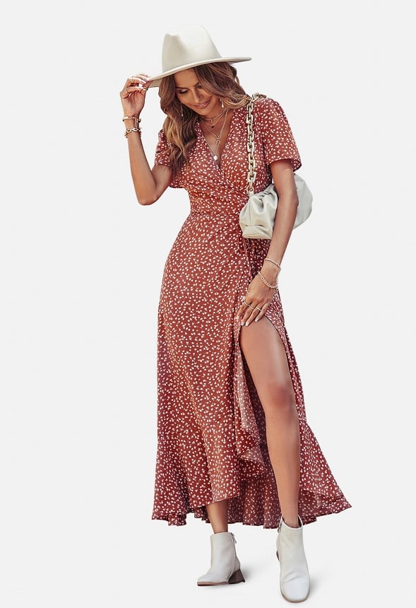 Maxi V Neck Ruffle Wrap Long Dress - Image 3