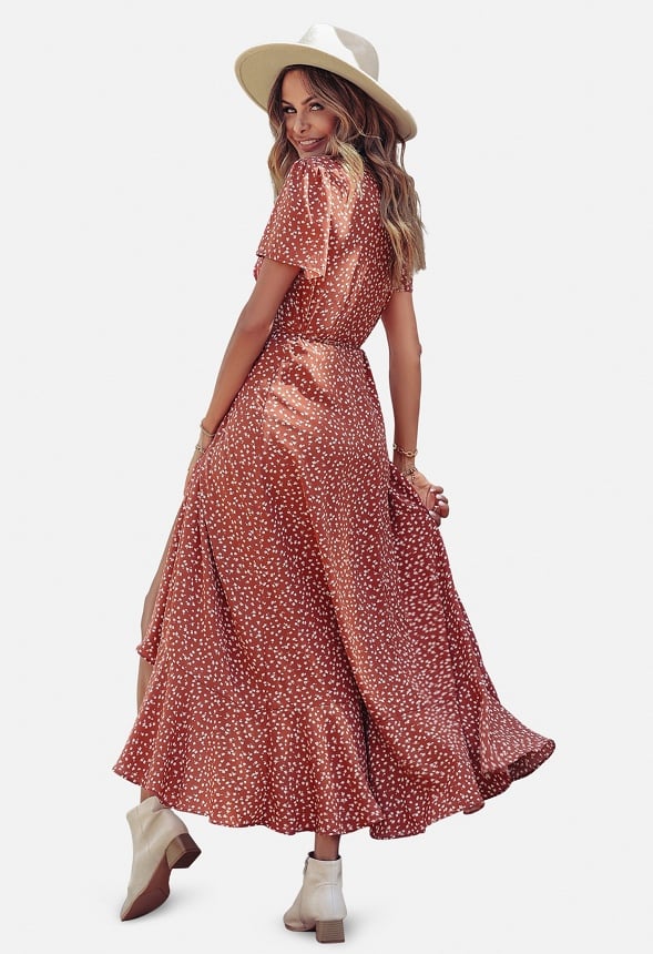 Maxi V Neck Ruffle Wrap Long Dress - Image 4